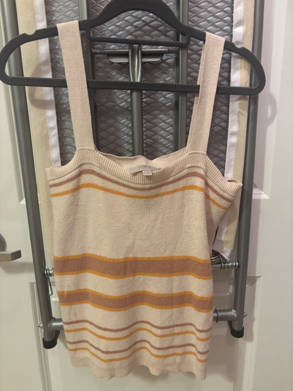 LOFT Petite Cream Sweater Tank with Stripes